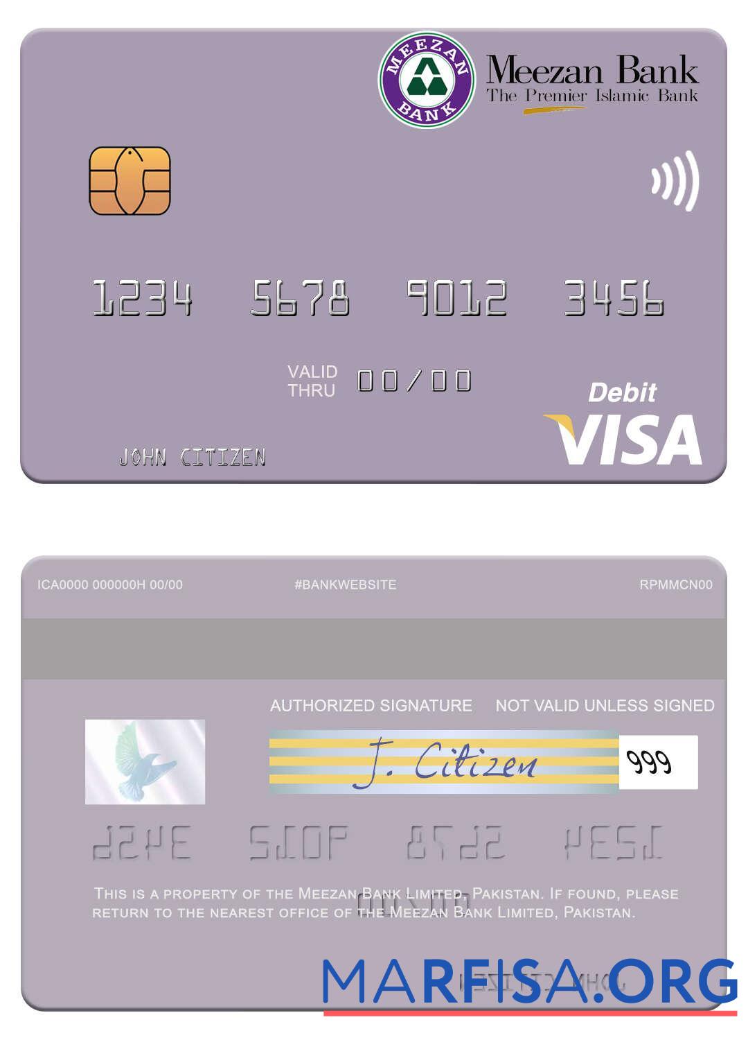 Printable Pakistan Meezan Bank Limited visa debit card sample